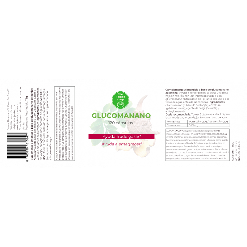 Cápsulas de glucomanano 500mg (120 unidades)